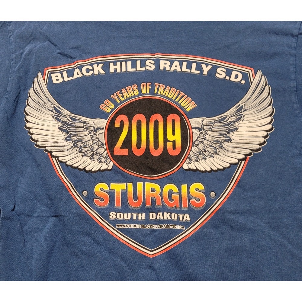 Men's Biker Design 69th Anniv Sturgis Black Hills, Sd Rally 2009 Blue Size Med View 4
